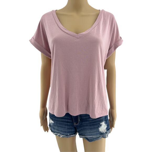 Abound SMALL Pink Short Sleeve NWT V Neck Basic Tee Shirt Womens - Picture 1 of 5